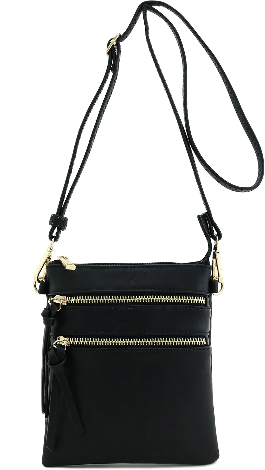 Small Lightweight Shoulder Bag for Women, Mini Multi Zipper Pocket Crossbody Handbag with Adjustable strap