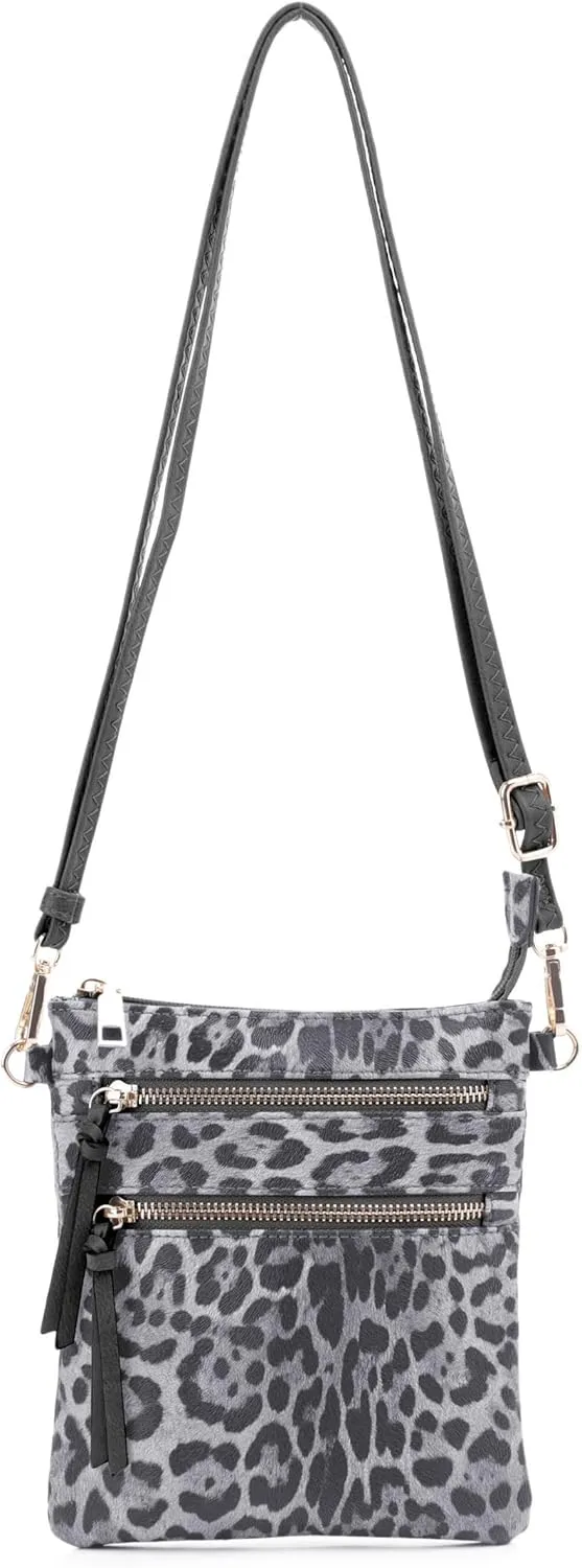 Small Lightweight Shoulder Bag for Women, Mini Multi Zipper Pocket Crossbody Handbag with Adjustable strap