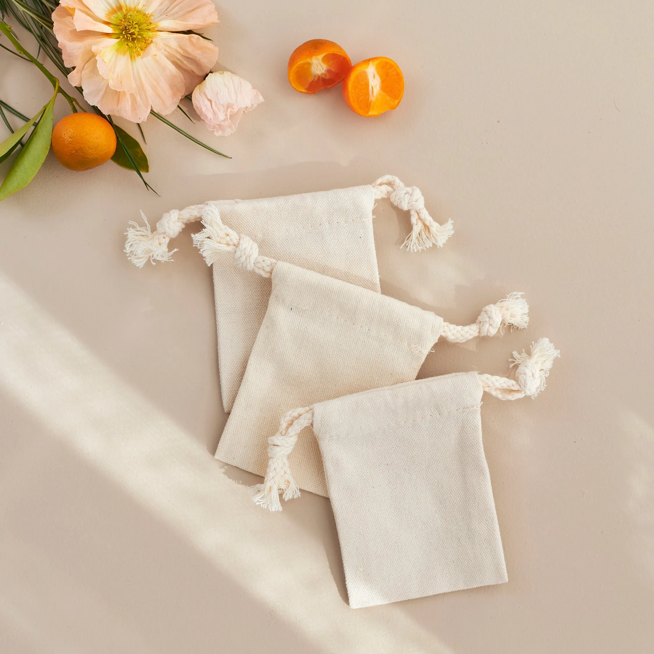 Small Linen Drawstring Bag - 3pk