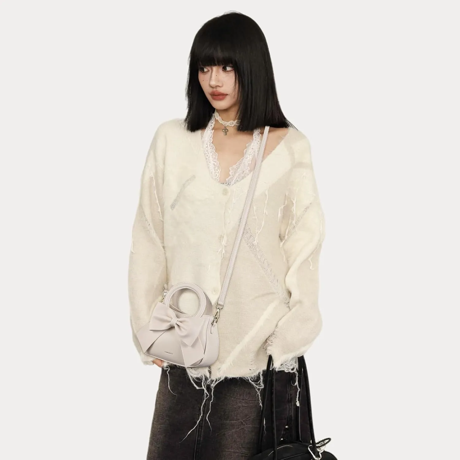 Small Purses for Women Crossbody Bag, Vegan Leather Crossbody Purses and Handbags with Top Carry Handle and Cute Bow Knot