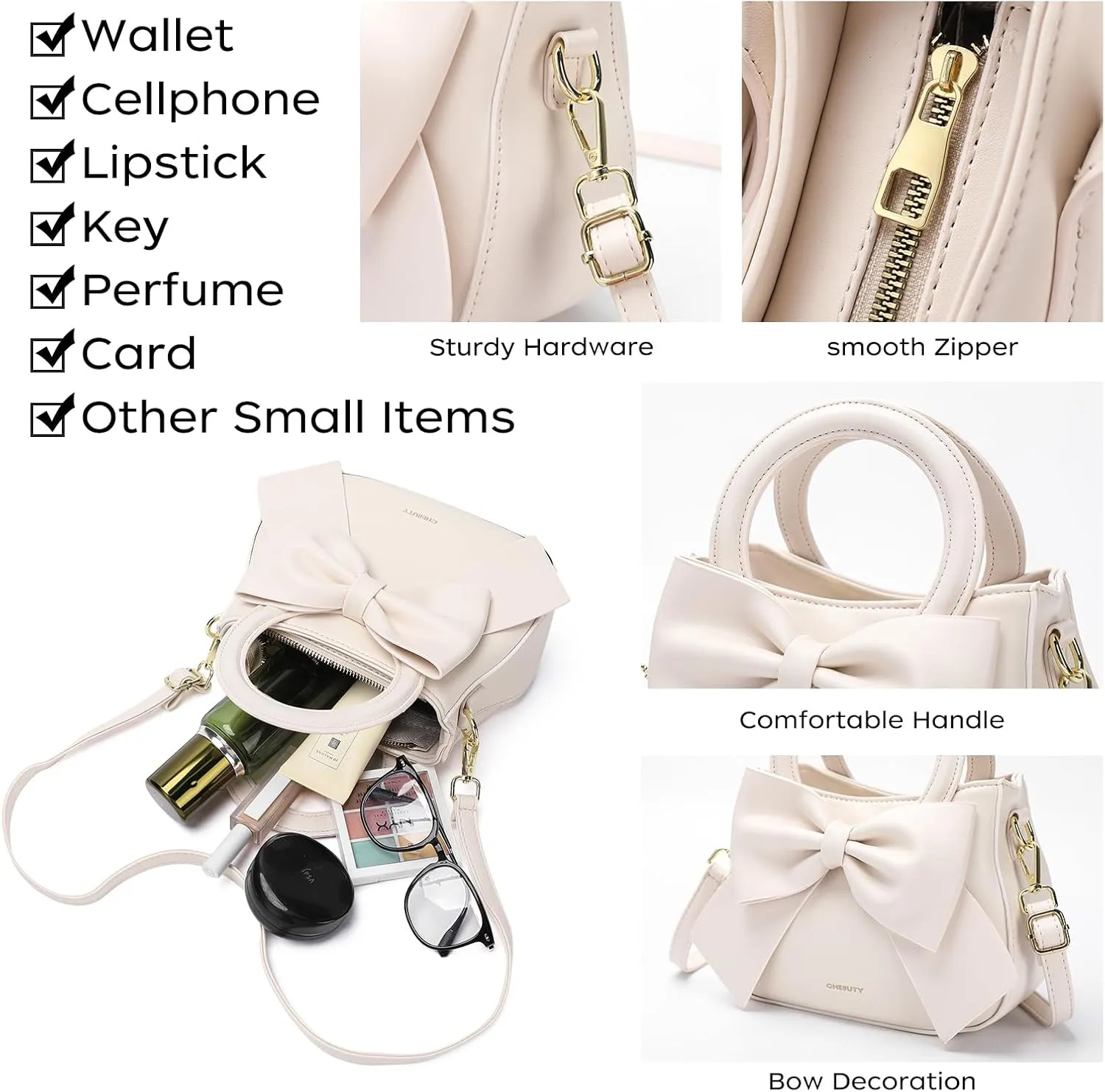 Small Purses for Women Crossbody Bag, Vegan Leather Crossbody Purses and Handbags with Top Carry Handle and Cute Bow Knot