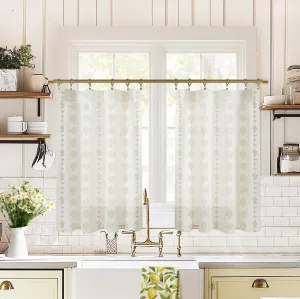 Small Window Curtains for Kitchen,Farmhouse Sheer Whimsical Boho Half Curtains for Windows,Tan Beige