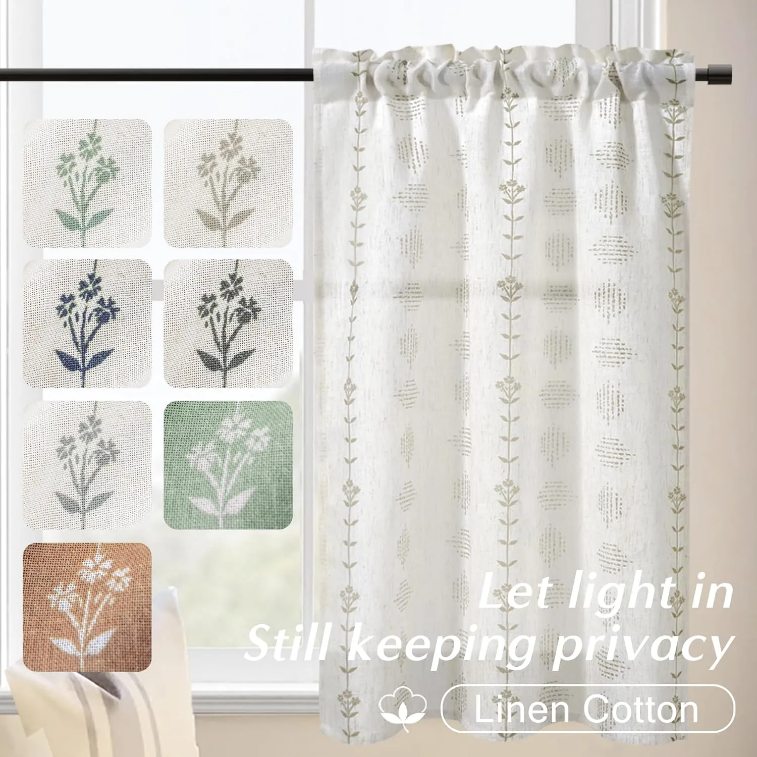 Small Window Curtains for Kitchen,Farmhouse Sheer Whimsical Boho Half Curtains for Windows,Tan Beige