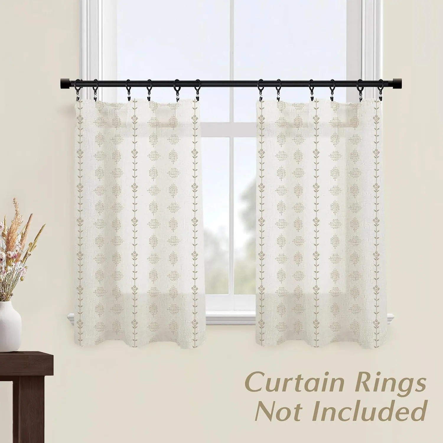 Small Window Curtains for Kitchen,Farmhouse Sheer Whimsical Boho Half Curtains for Windows,Tan Beige