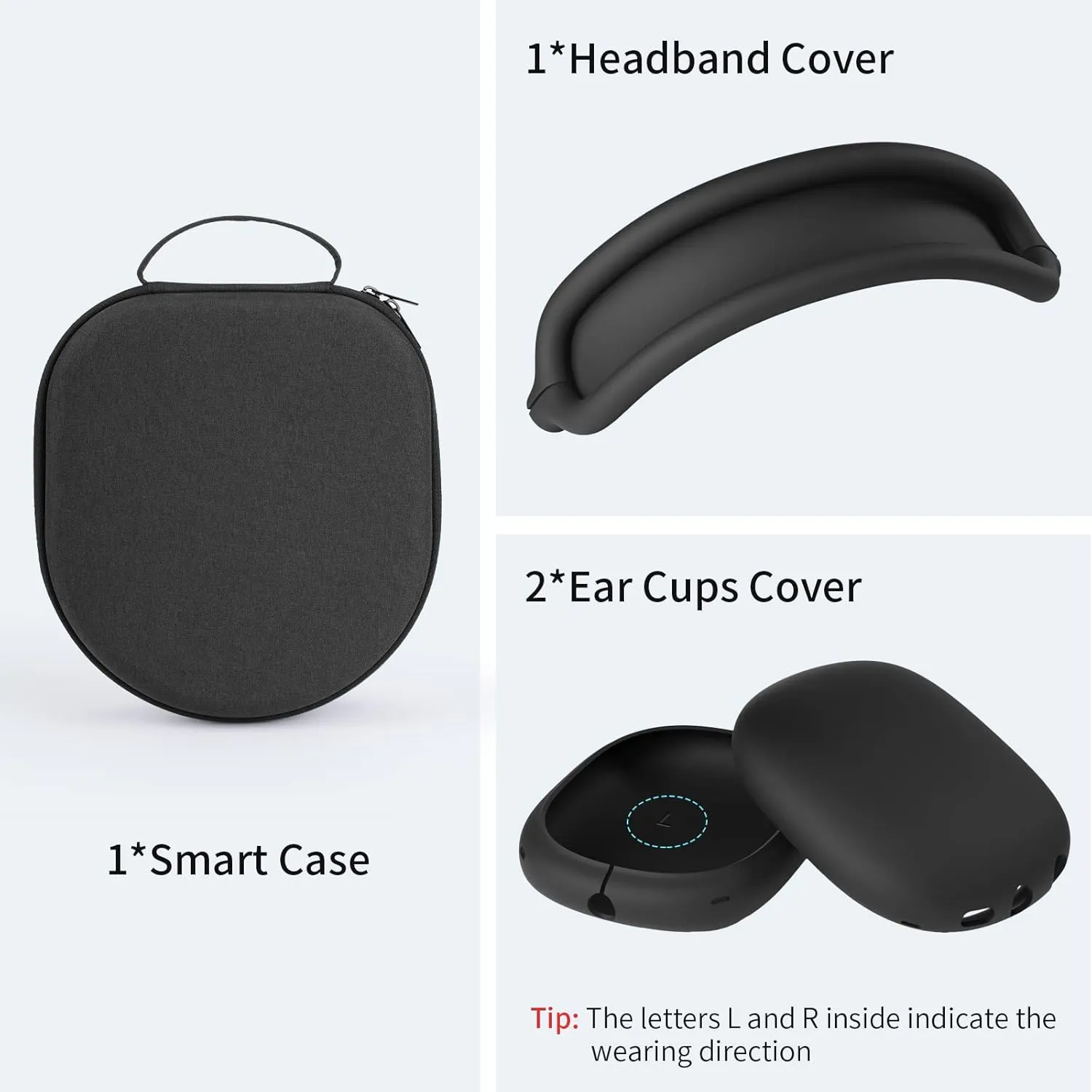 Smart Case for AirPods Max Headphones Supports Sleep Mode, with AirPods Max Silicone Earpad Cover and Headband Cover Anti-Scratch Accessories, Hard Organizer Portable Carry Travel
