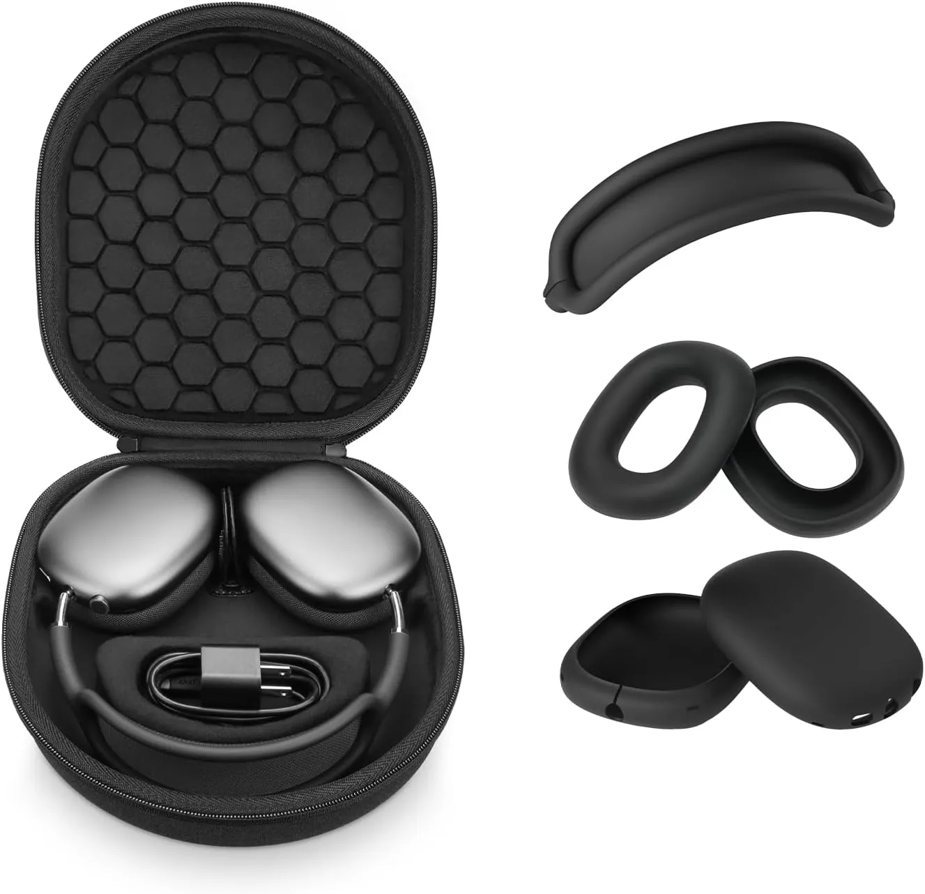 Smart Case for AirPods Max Headphones Supports Sleep Mode, with AirPods Max Silicone Earpad Cover/Ear Cups Cover and Headband Anti-Scratch Accessories, Hard Organizer Portable Carry Travel
