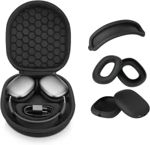 Smart Case for AirPods Max Headphones Supports Sleep Mode, with AirPods Max Silicone Earpad Cover/Ear Cups Cover and Headband Anti-Scratch Accessories, Hard Organizer Portable Carry Travel