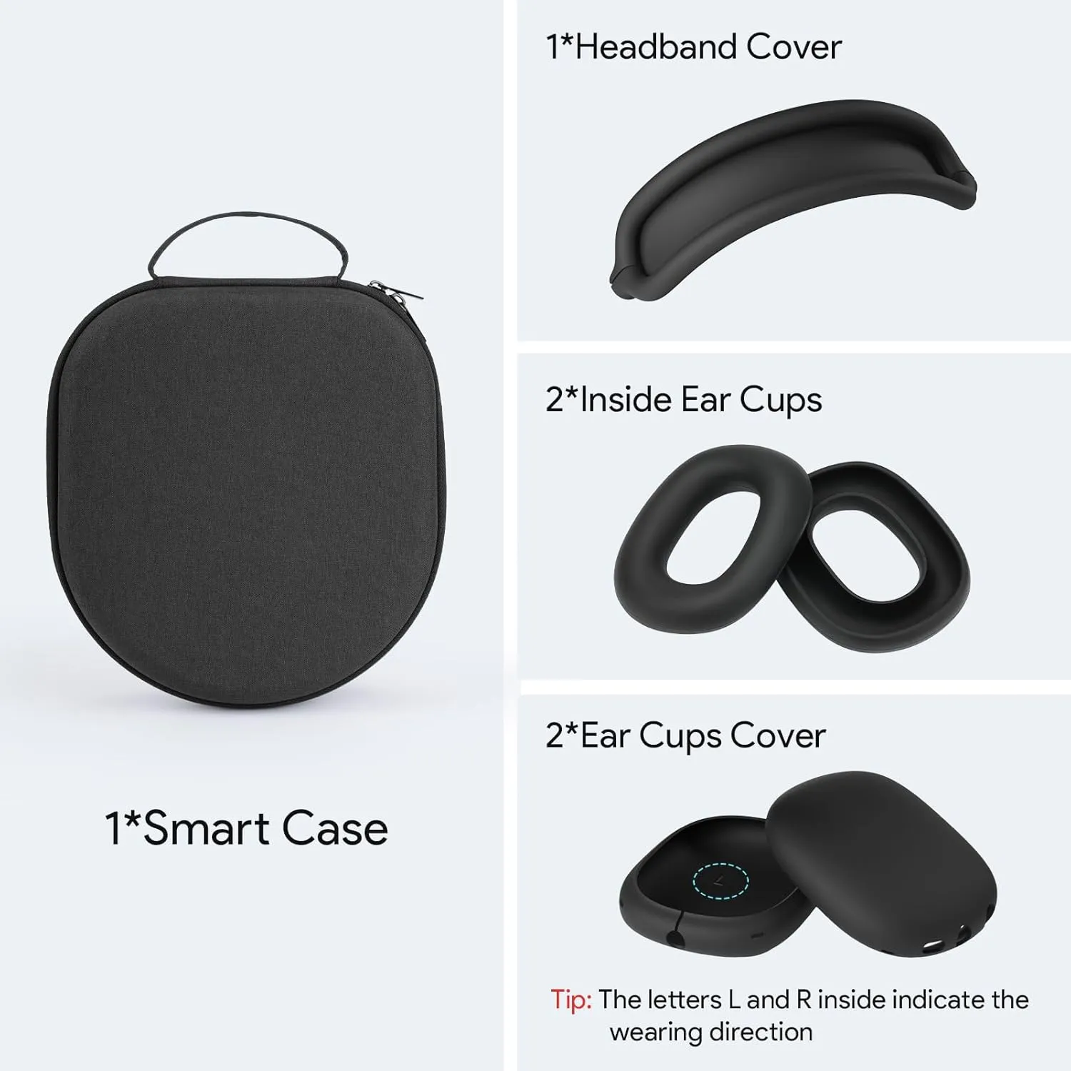 Smart Case for AirPods Max Headphones Supports Sleep Mode, with AirPods Max Silicone Earpad Cover/Ear Cups Cover and Headband Anti-Scratch Accessories, Hard Organizer Portable Carry Travel