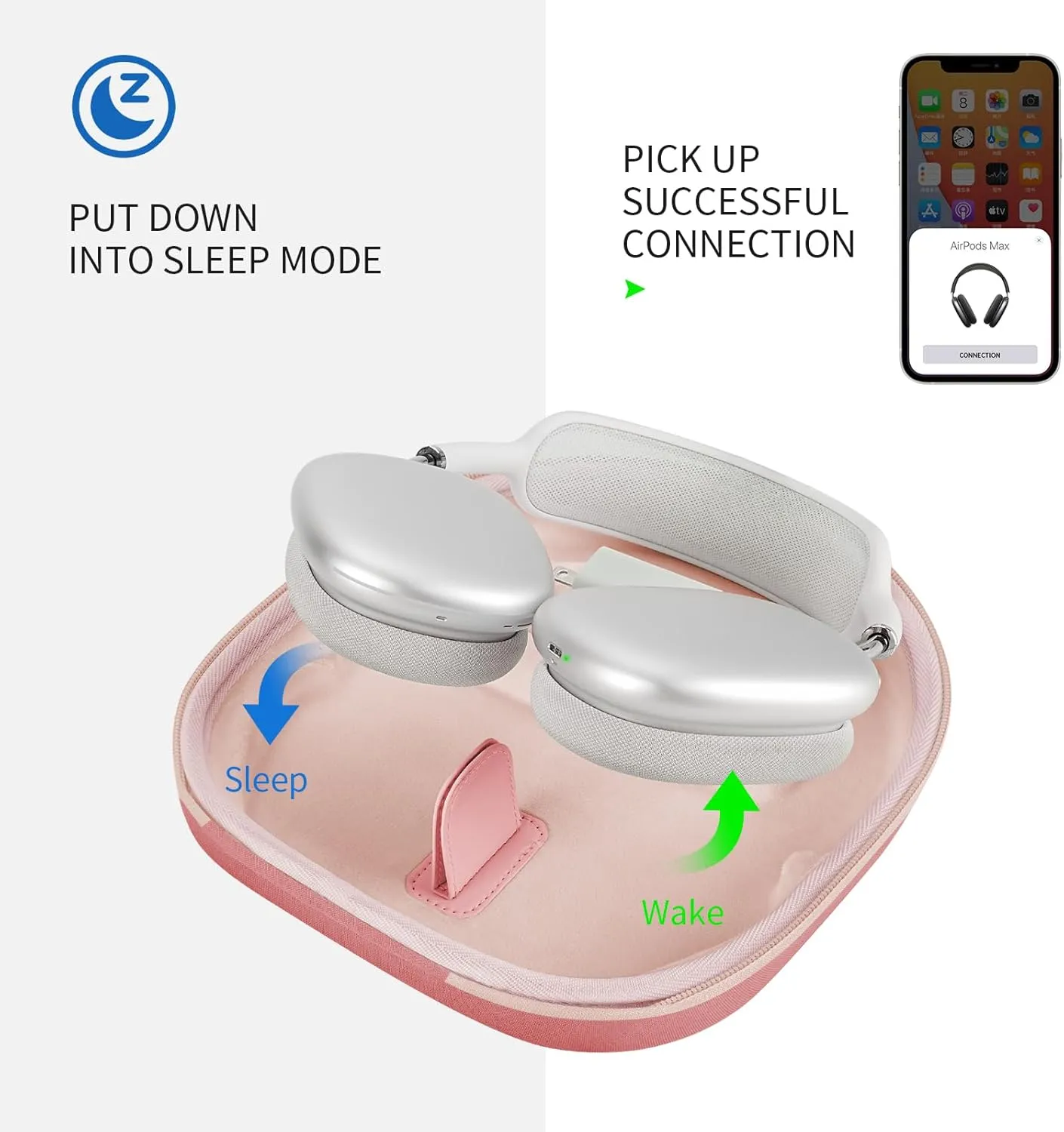 Smart Case for Apple AirPods Max Supports Sleep Mode, Hard Organizer Portable Carry Travel Cover Storage Bag (Coral red)