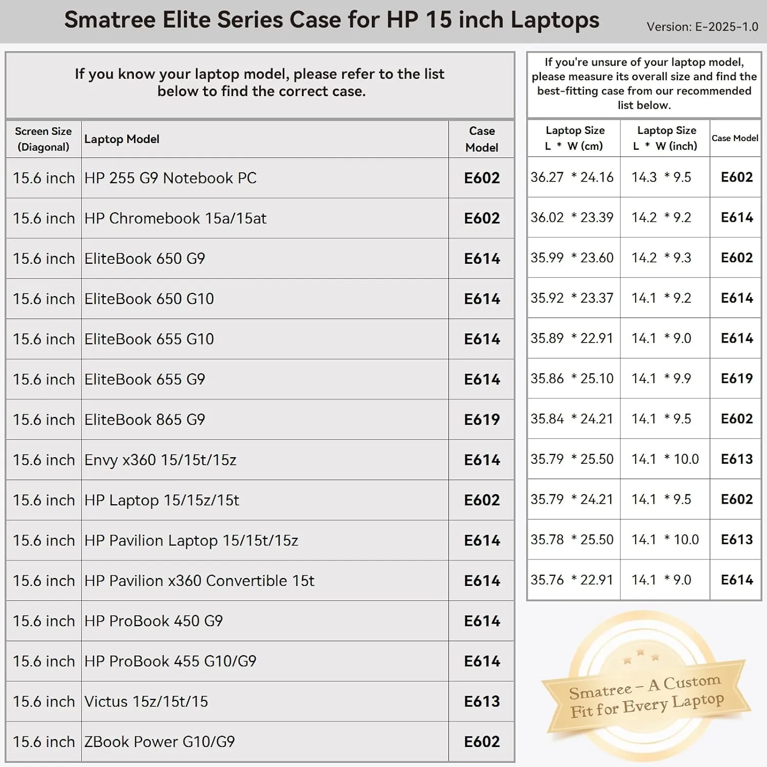Smatree 15.6 inch Laptop Sleeve for HP ZBook Power G10/G9 Mobile Workstation PC, ProBook 455 G10/G9, ProBook 450 G10/G9, EliteBook 655 G10/G9, EliteBook 650 G10/G9, Case with Accessory Pocket (E602)
