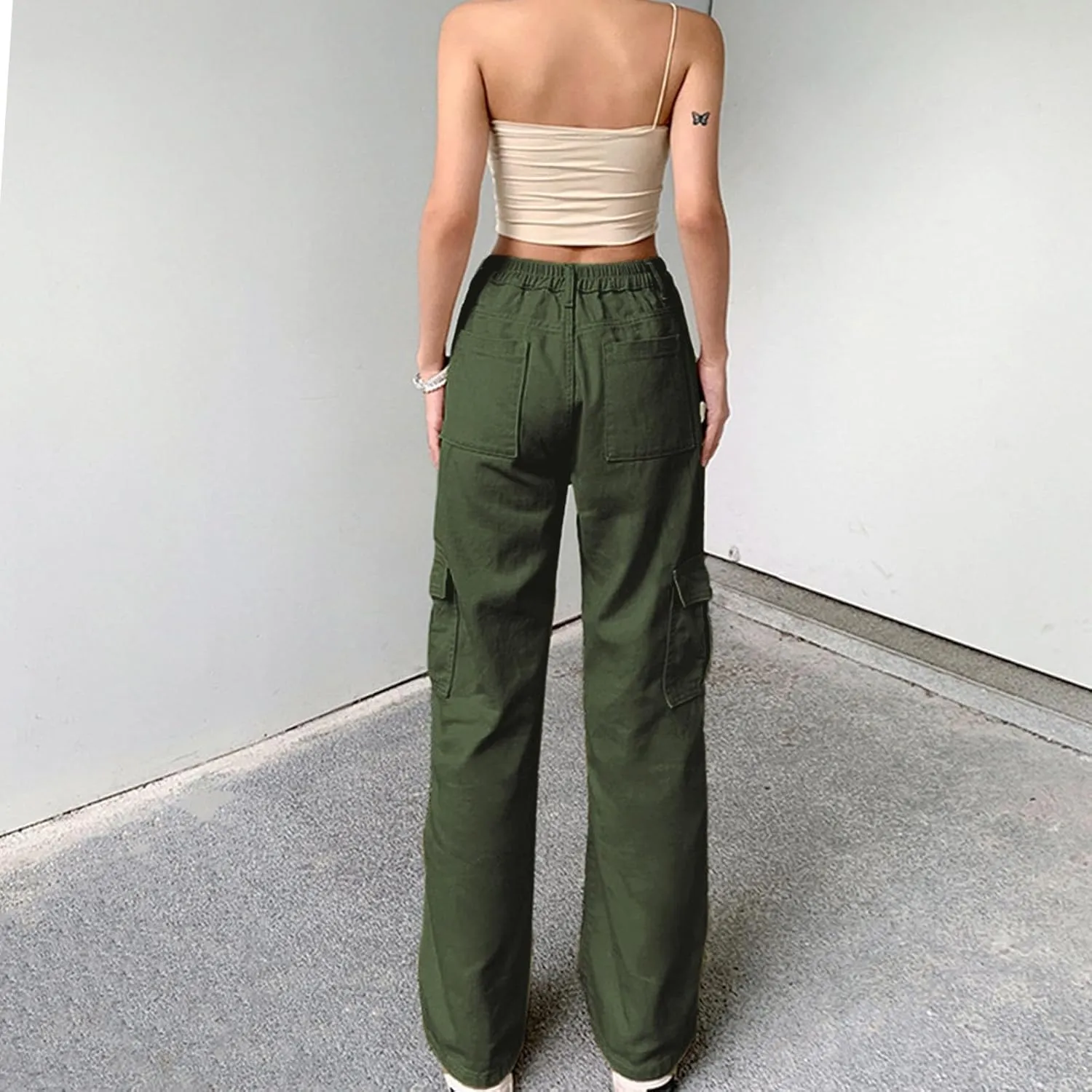 SMIDOW Baggy Cargo Pants for Women Relaxed Fit Low Rise Pants Streetwear Stretchy Wide Leg Combat Military Trousers