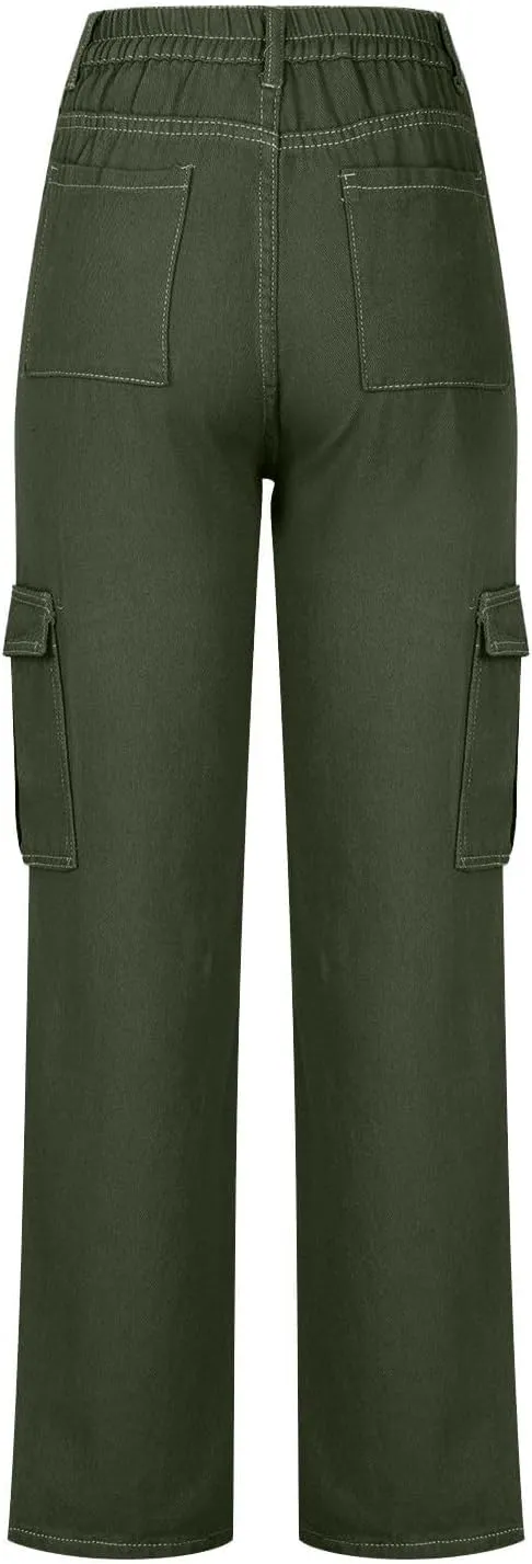 SMIDOW Baggy Cargo Pants for Women Relaxed Fit Low Rise Pants Streetwear Stretchy Wide Leg Combat Military Trousers