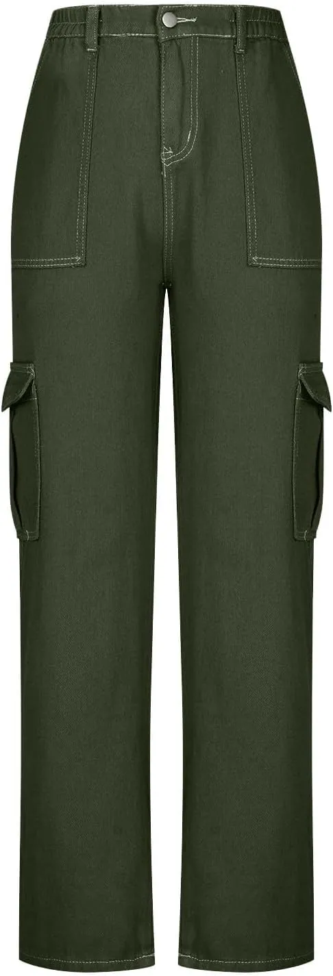 SMIDOW Baggy Cargo Pants for Women Relaxed Fit Low Rise Pants Streetwear Stretchy Wide Leg Combat Military Trousers