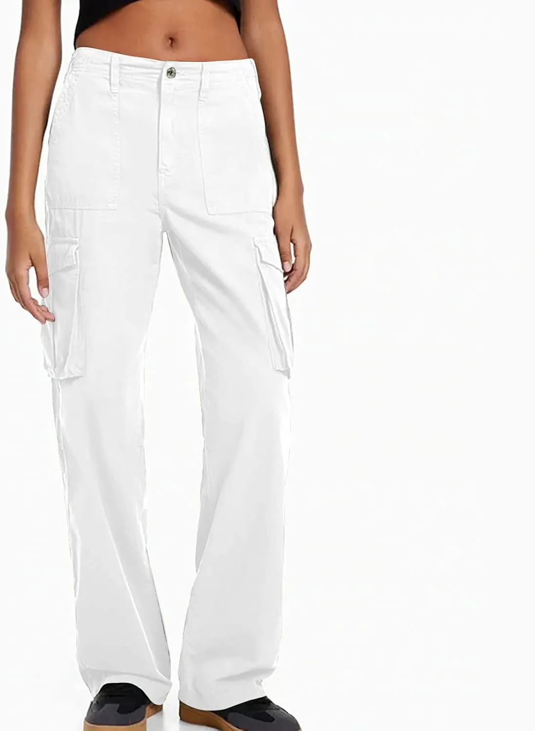 SMIDOW Casual Wide Leg Cargo Pants for Women High Waist Straight Leg Trousers with Pockets Streetwear Stretchy Pants