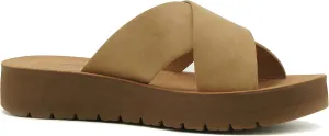 Soda Shoes Women Sandals Crisscross Strap Band Flatform Platform Lucy-S Beige Camel 7.5