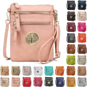 Solene Women's Faux Leather Organizer Multi Zipper Pockets With Detachable Wristlet Crossbody Bag