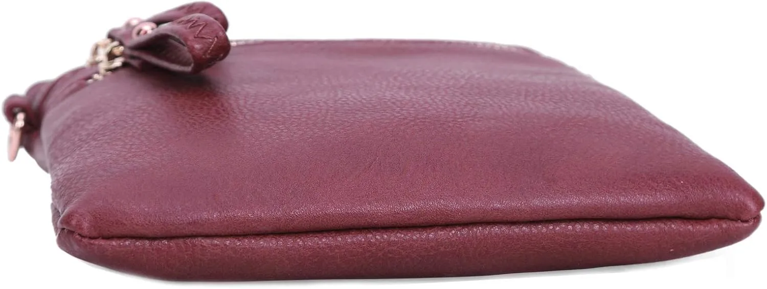 Solene Women's Faux Leather Organizer Multi Zipper Pockets With Detachable Wristlet Crossbody Bag