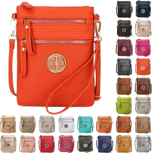 Solene Women's Faux Leather Organizer Multi Zipper Pockets With Detachable Wristlet Crossbody Bag
