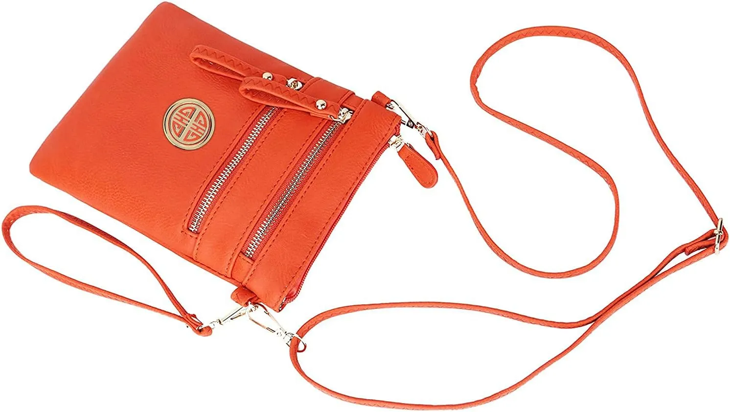 Solene Women's Faux Leather Organizer Multi Zipper Pockets With Detachable Wristlet Crossbody Bag