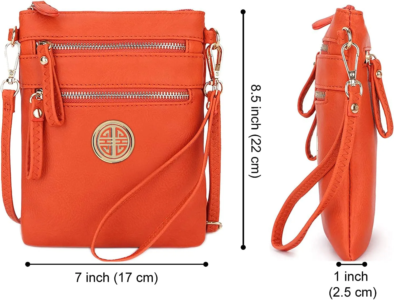 Solene Women's Faux Leather Organizer Multi Zipper Pockets With Detachable Wristlet Crossbody Bag