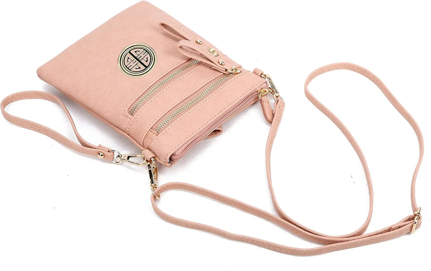 Solene Women's Faux Leather Organizer Multi Zipper Pockets With Detachable Wristlet Crossbody Bag
