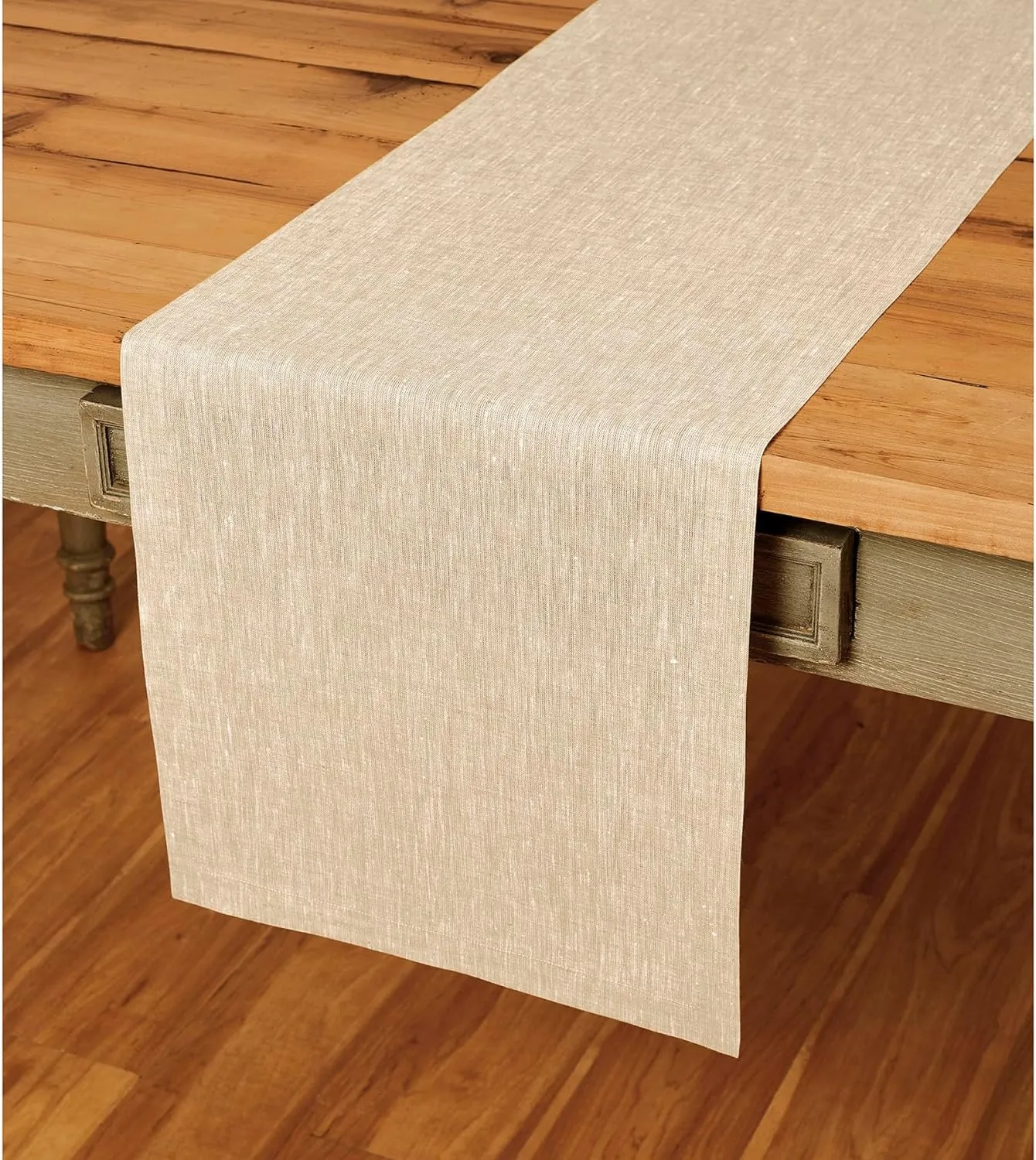Solino Home Linen Champagne Beige Table Runner 108 Inches Long - Athena, 100% Pure Linen Dining Table Runner 14 x 108 Inch for Spring, Summer