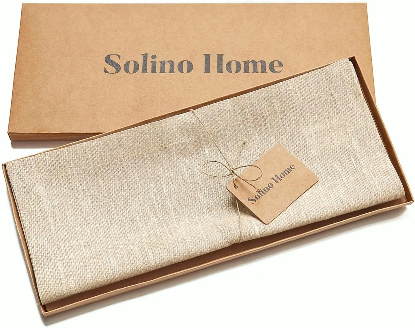 Solino Home Linen Champagne Beige Table Runner 108 Inches Long - Athena, 100% Pure Linen Dining Table Runner 14 x 108 Inch for Spring, Summer