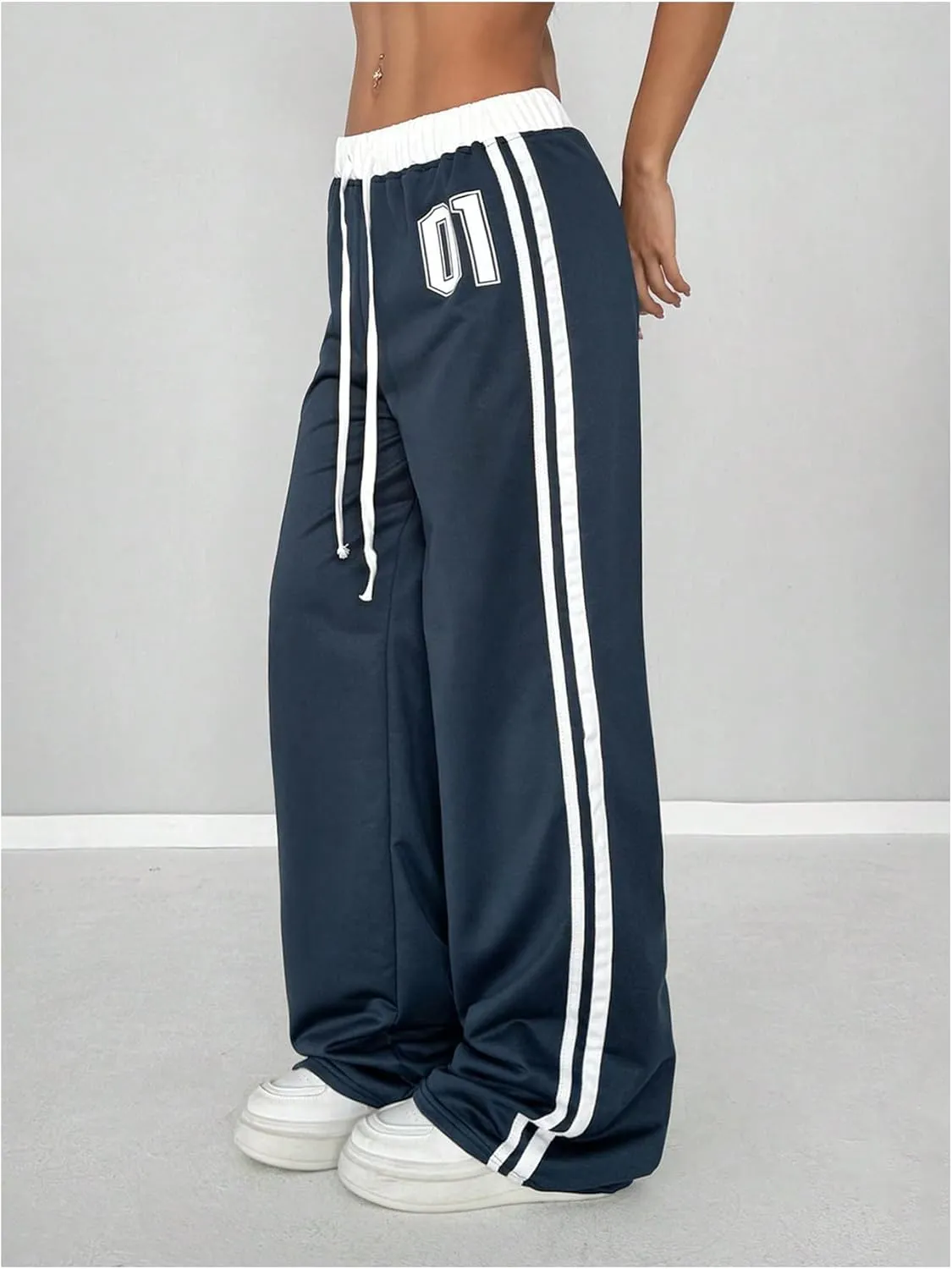 SOLY HUX Women's Drawstring Waist Sports Sweatpants Retro Wide Leg Baggy Pants Streetwear