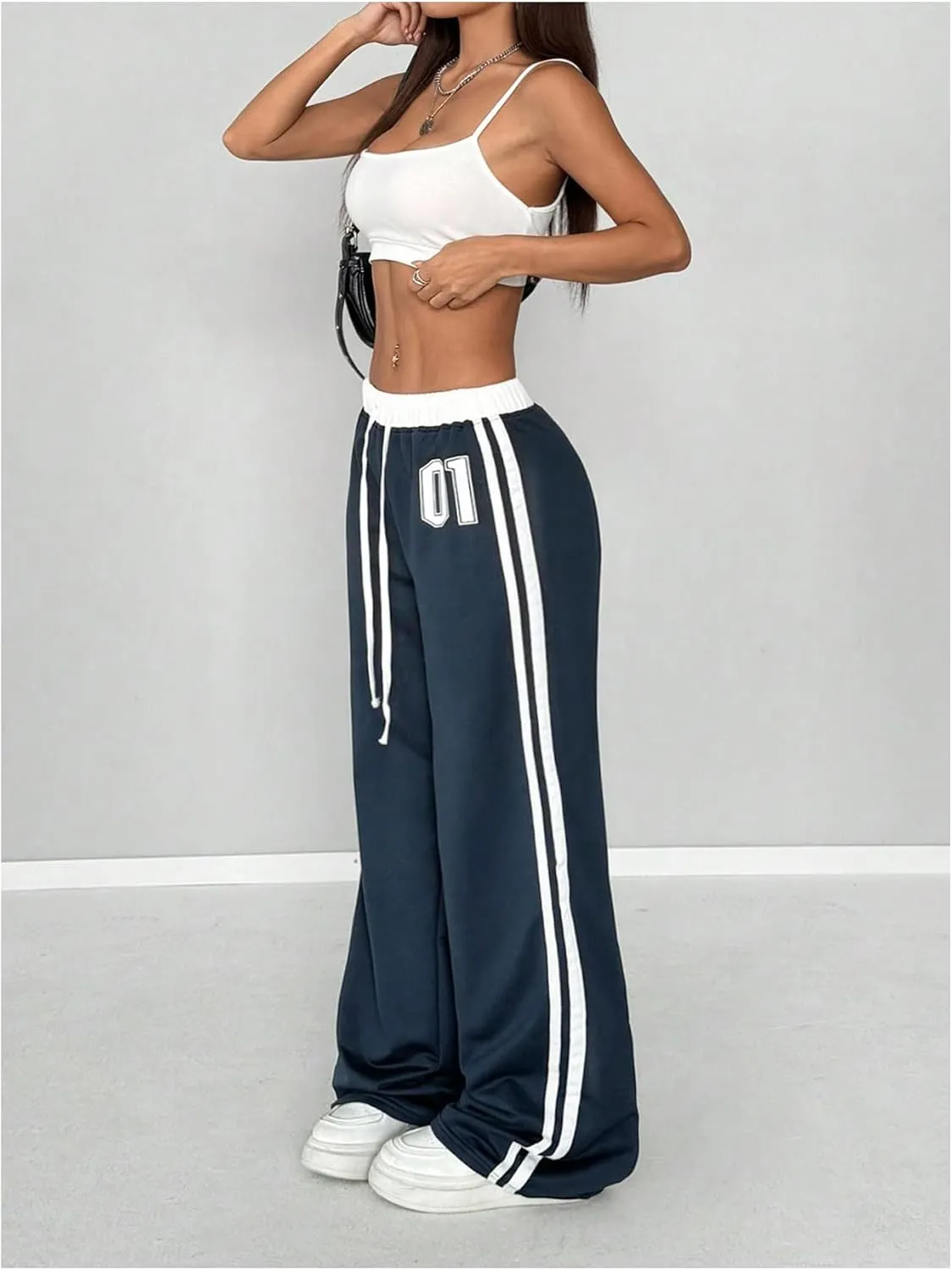 SOLY HUX Women's Drawstring Waist Sports Sweatpants Retro Wide Leg Baggy Pants Streetwear