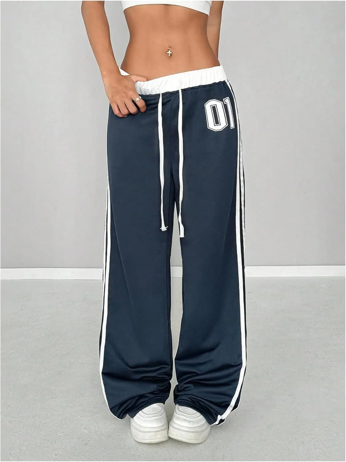 SOLY HUX Women's Drawstring Waist Sports Sweatpants Retro Wide Leg Baggy Pants Streetwear