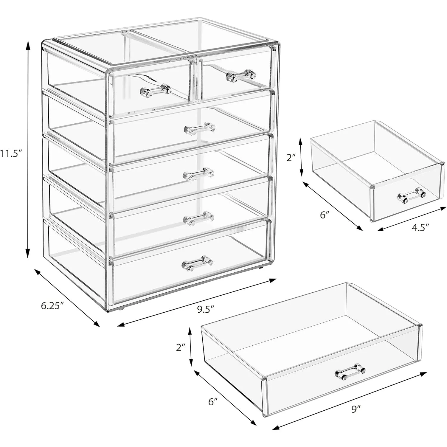 Sorbus Acrylic Clear Makeup Organizer - Big & Spacious Cosmetic Display Case - Stylish Designed Jewelry & Make Up Organizers and Storage for Vanity, Bathroom (4 Large, 2 Small Drawers)