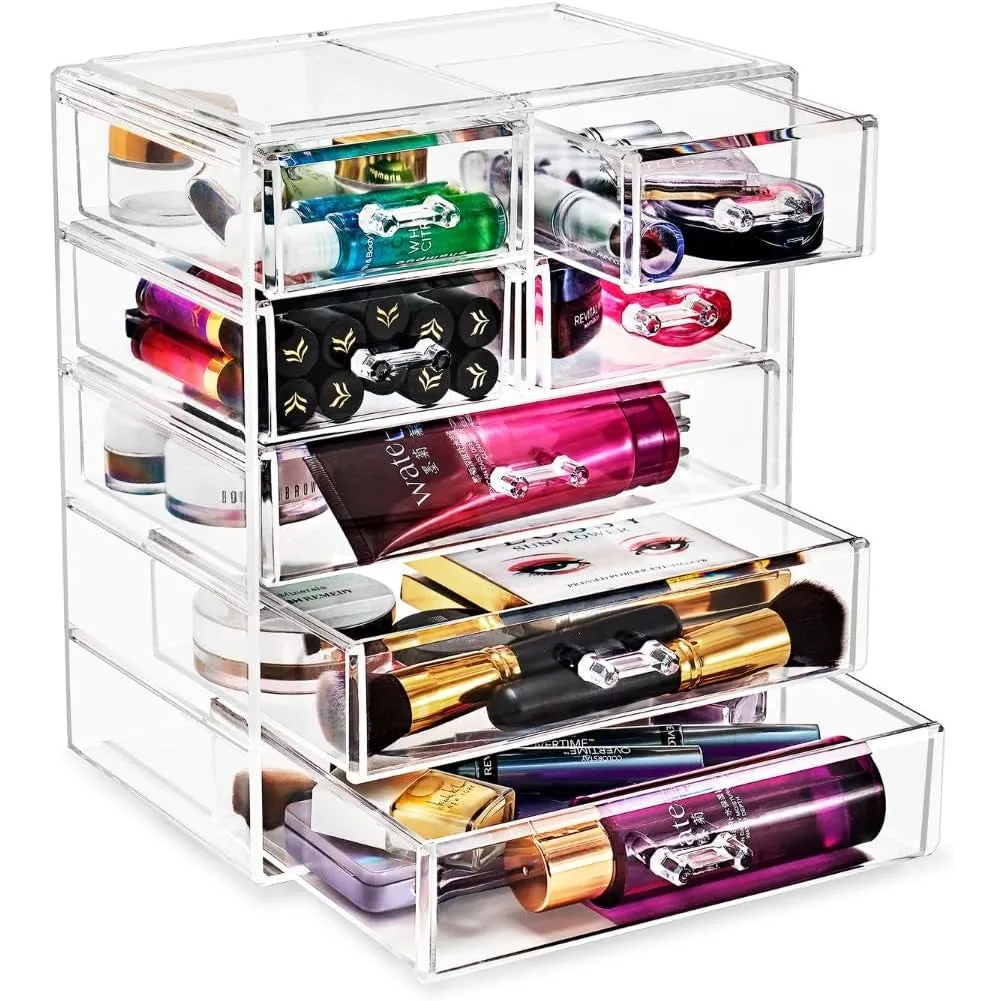 Sorbus Acrylic Clear Makeup Organizer - Big & Spacious Cosmetic Display Case - Stylish Designed Jewelry & Make Up Organizers and Storage for Vanity, Bathroom (4 Large, 2 Small Drawers)