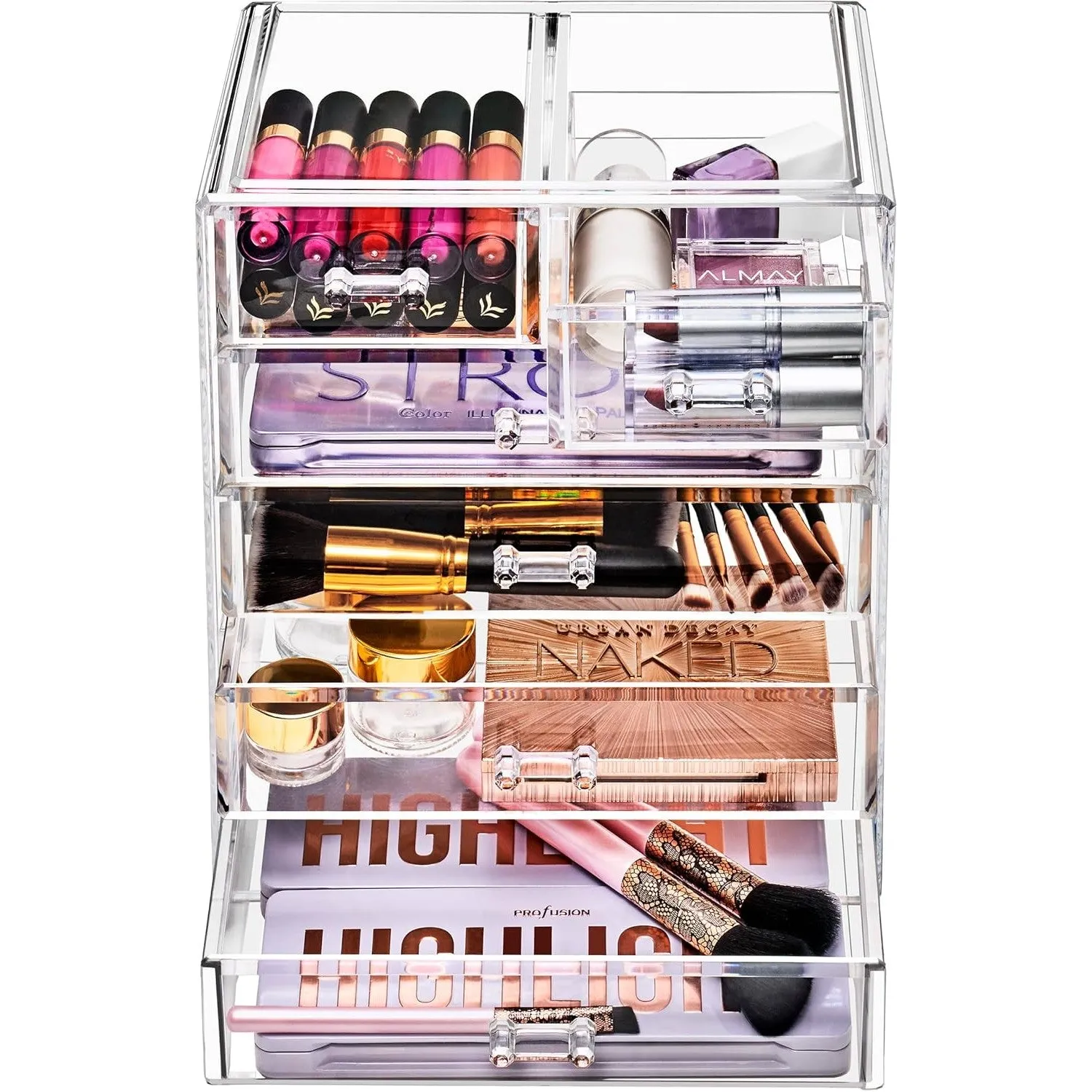 Sorbus Acrylic Clear Makeup Organizer - Big & Spacious Cosmetic Display Case - Stylish Designed Jewelry & Make Up Organizers and Storage for Vanity, Bathroom (4 Large, 2 Small Drawers)