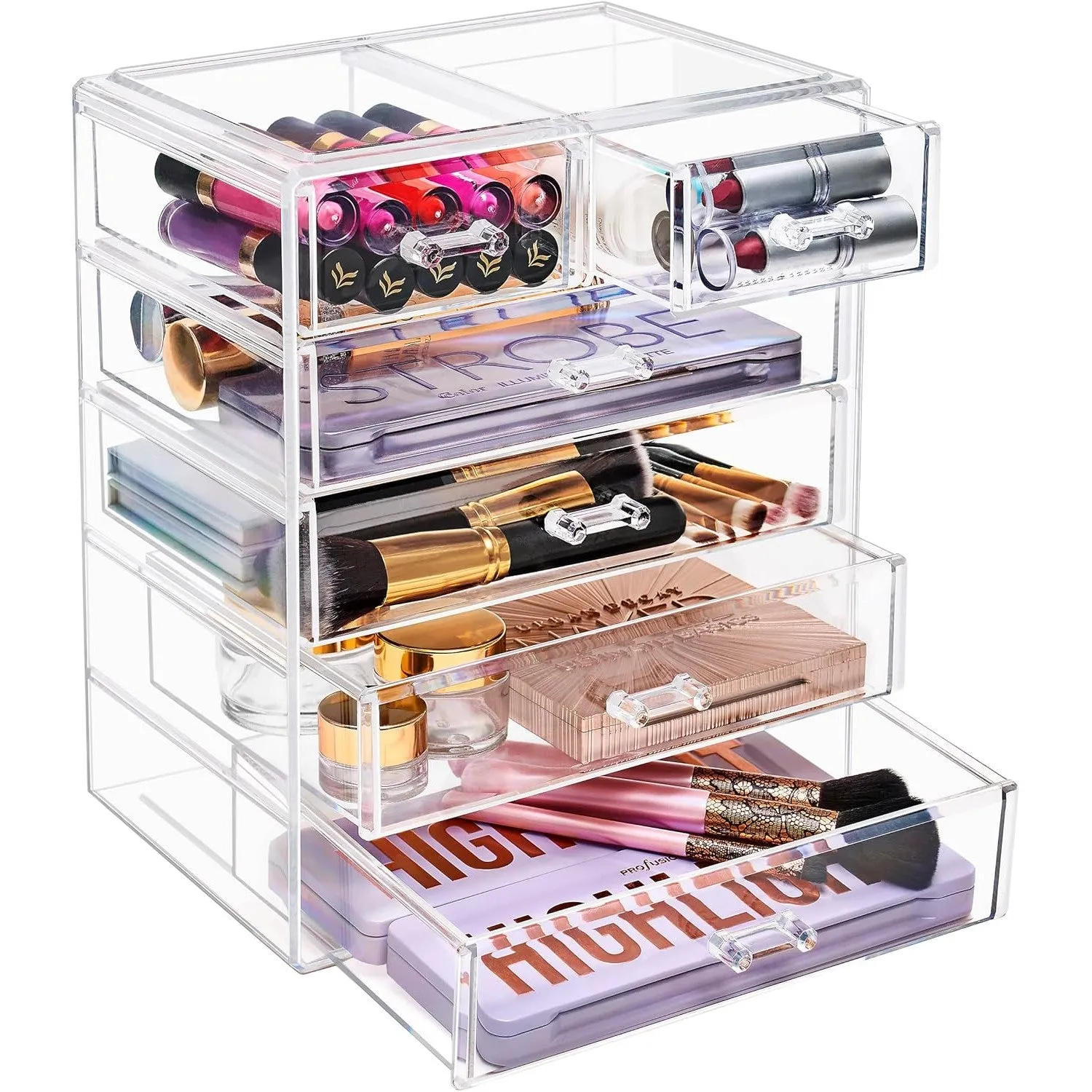 Sorbus Acrylic Clear Makeup Organizer - Big & Spacious Cosmetic Display Case - Stylish Designed Jewelry & Make Up Organizers and Storage for Vanity, Bathroom (4 Large, 2 Small Drawers)