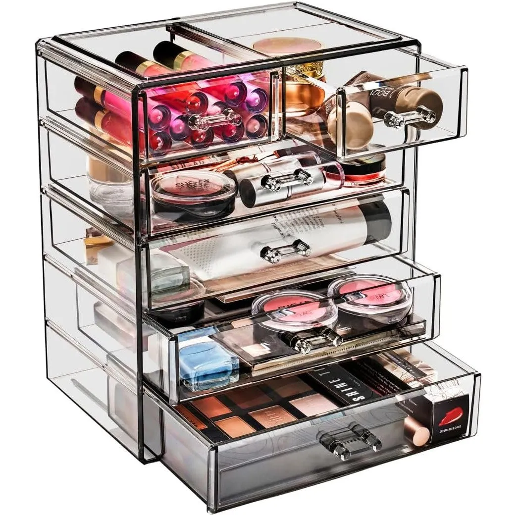 Sorbus Acrylic Clear Makeup Organizer - Big & Spacious Cosmetic Display Case - Stylish Designed Jewelry & Make Up Organizers and Storage for Vanity, Bathroom (4 Large, 2 Small Drawers)