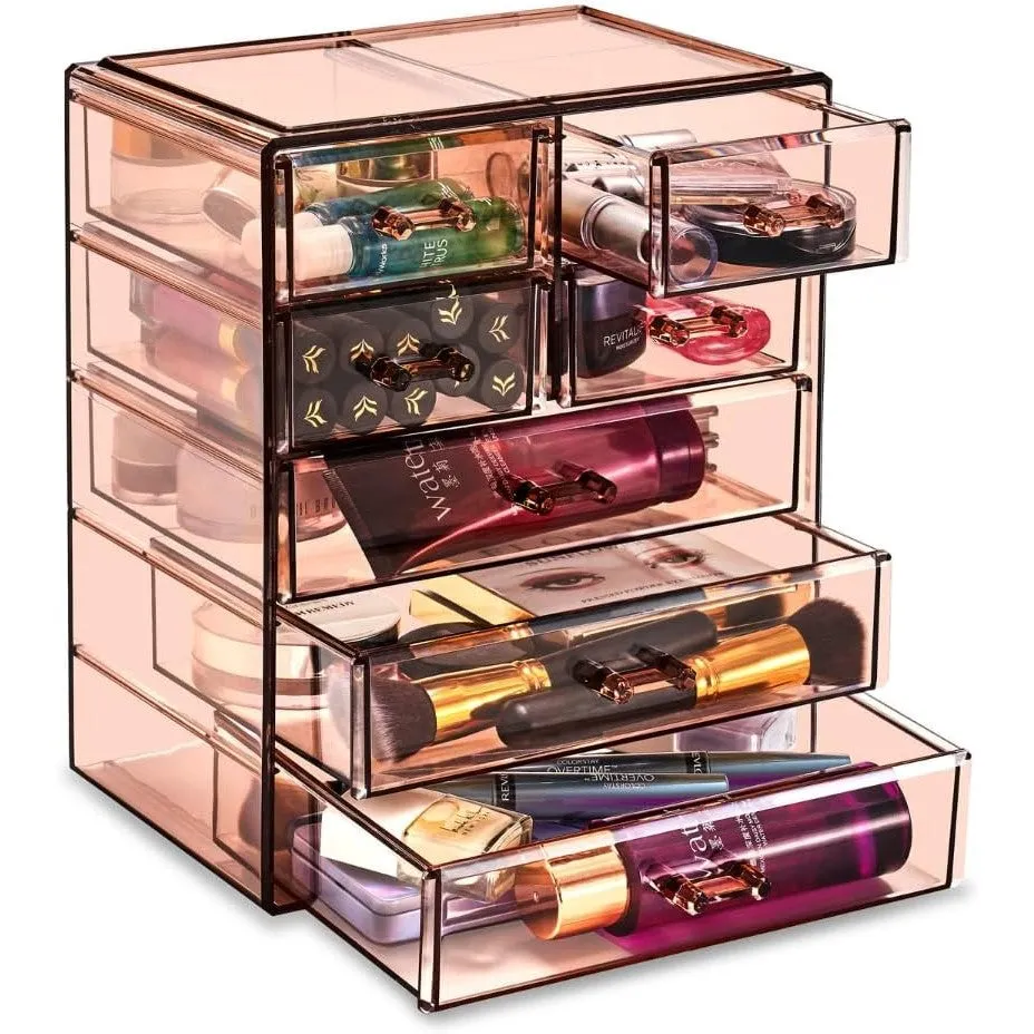 Sorbus Acrylic Clear Makeup Organizer - Big & Spacious Cosmetic Display Case - Stylish Designed Jewelry & Make Up Organizers and Storage for Vanity, Bathroom (4 Large, 2 Small Drawers)