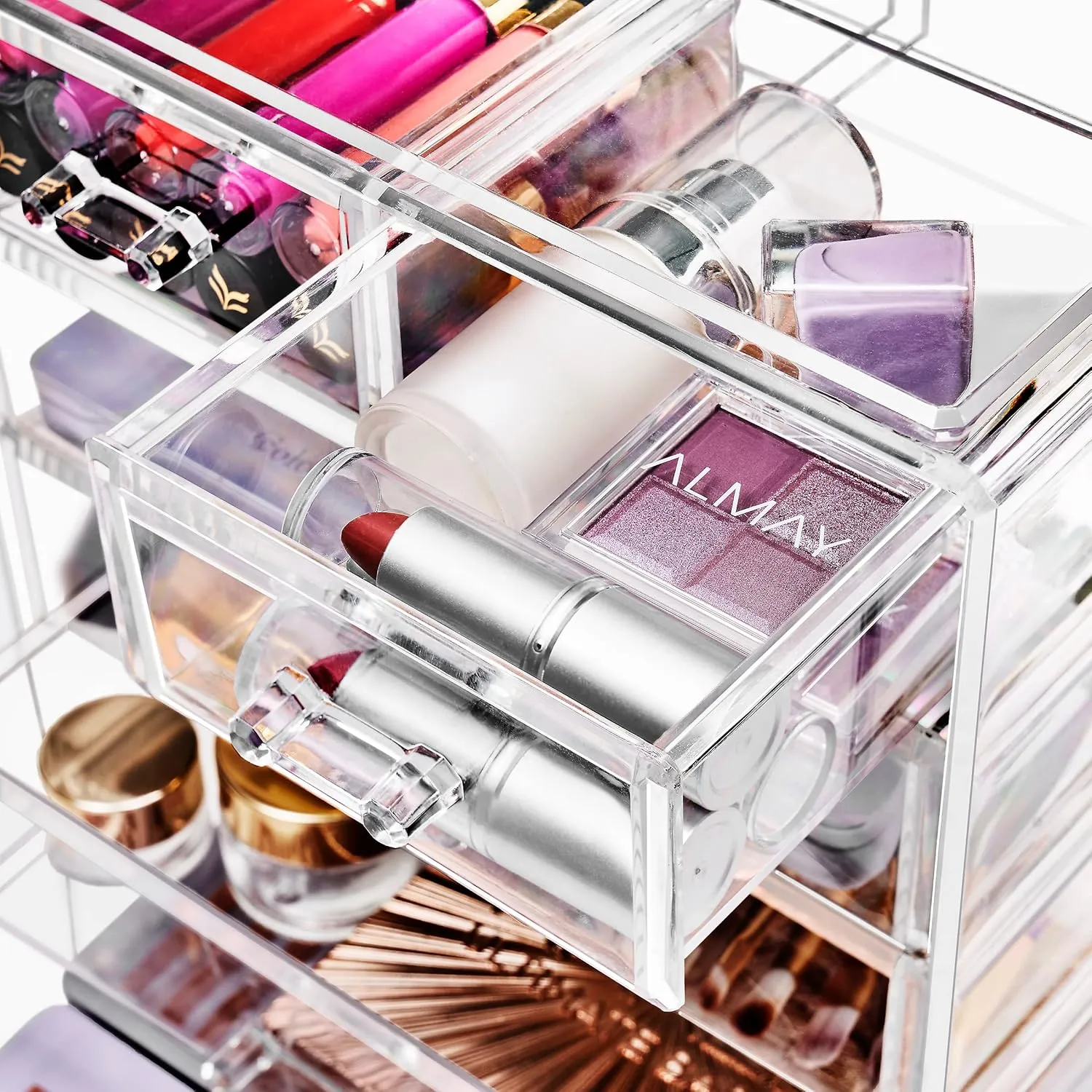 Sorbus Acrylic Clear Makeup Organizer - Big & Spacious Cosmetic Display Case - Stylish Designed Jewelry & Make Up Organizers and Storage for Vanity, Bathroom (4 Large, 2 Small Drawers)