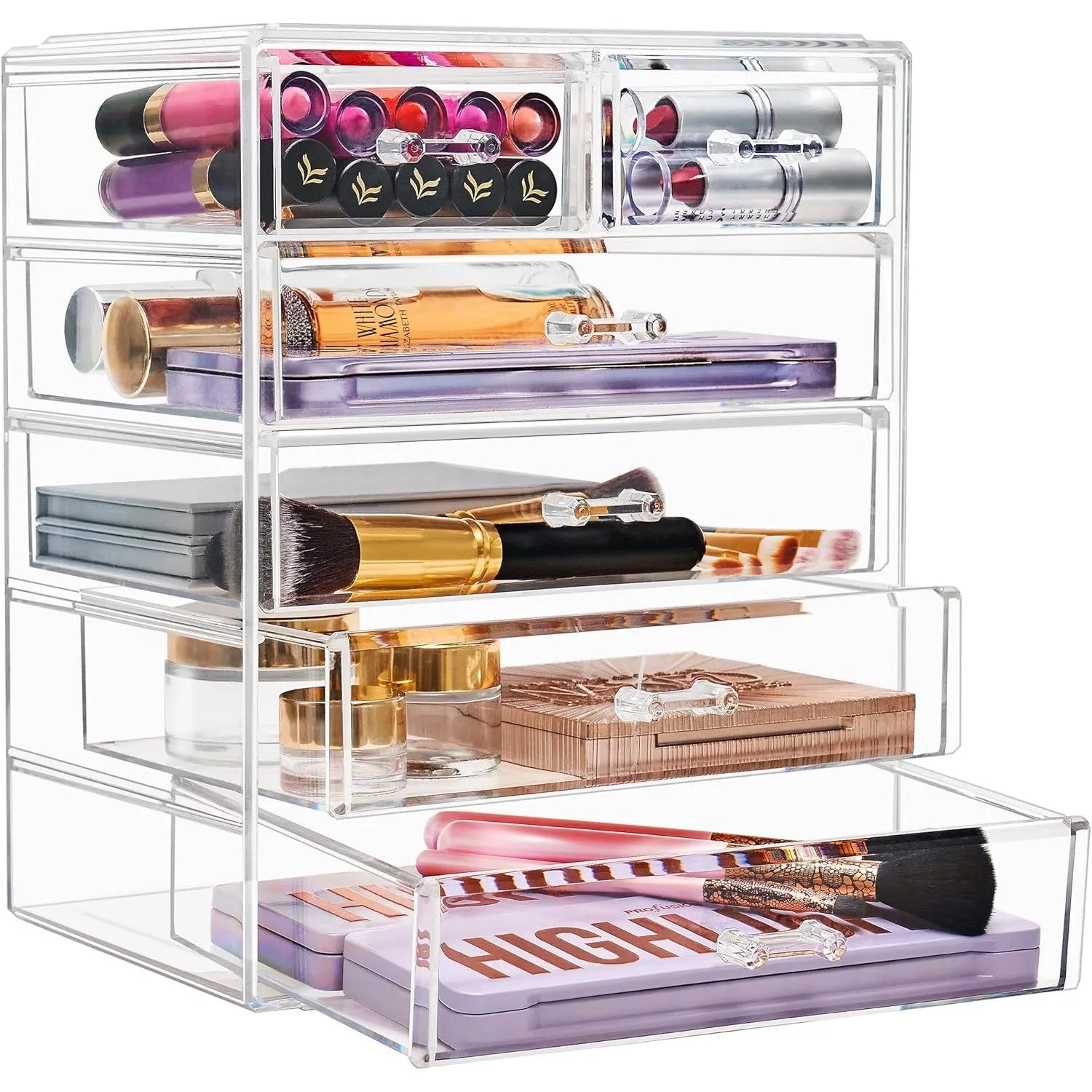 Sorbus Acrylic Clear Makeup Organizer - Big & Spacious Cosmetic Display Case - Stylish Designed Jewelry & Make Up Organizers and Storage for Vanity, Bathroom (4 Large, 2 Small Drawers)