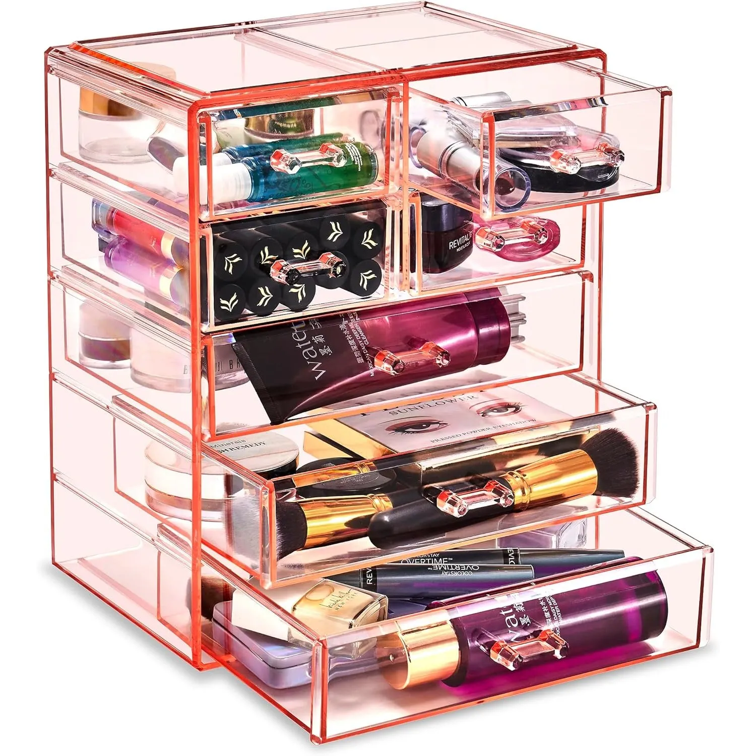 Sorbus Acrylic Clear Makeup Organizer - Big & Spacious Cosmetic Display Case - Stylish Designed Jewelry & Make Up Organizers and Storage for Vanity, Bathroom (4 Large, 2 Small Drawers)
