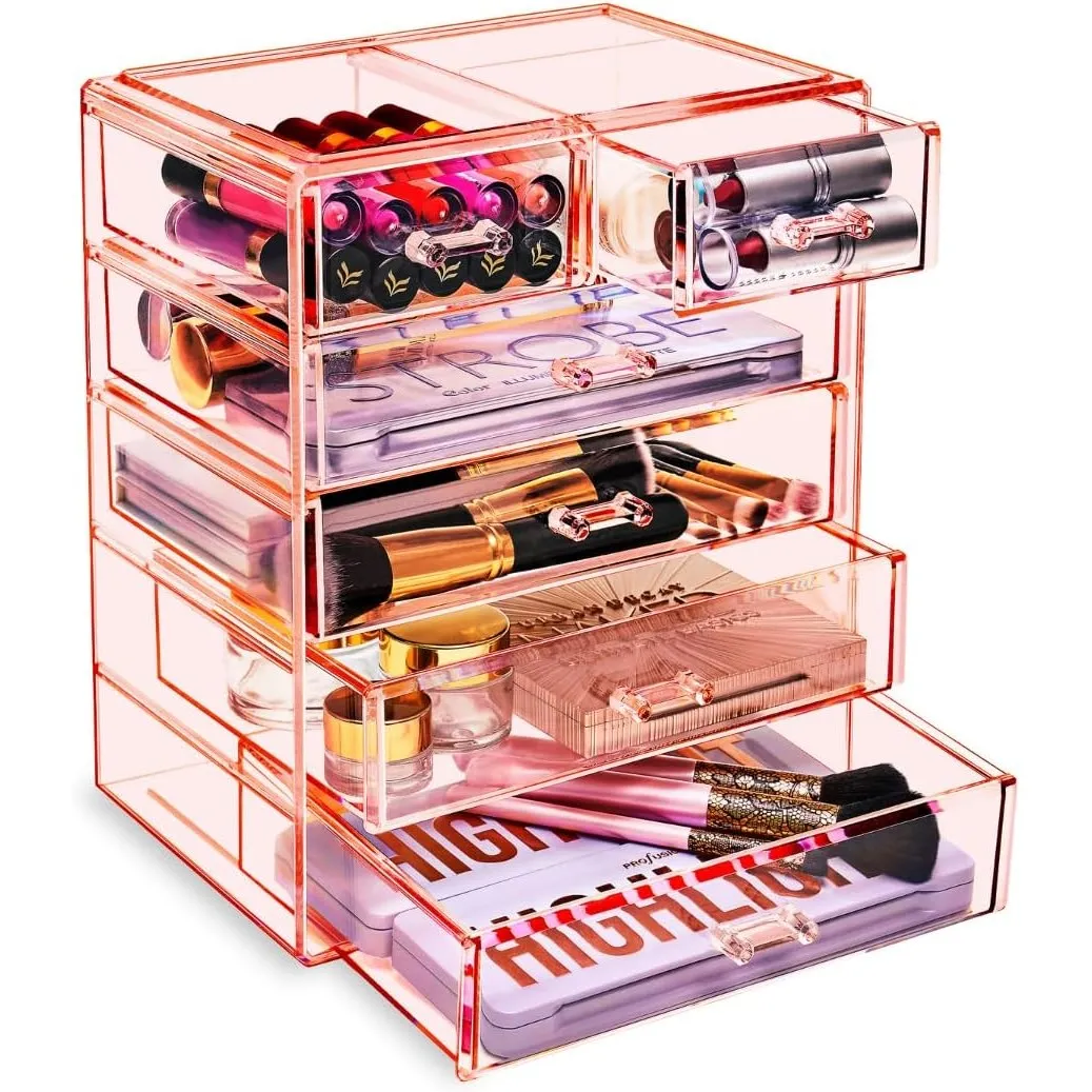 Sorbus Acrylic Clear Makeup Organizer - Big & Spacious Cosmetic Display Case - Stylish Designed Jewelry & Make Up Organizers and Storage for Vanity, Bathroom (4 Large, 2 Small Drawers)