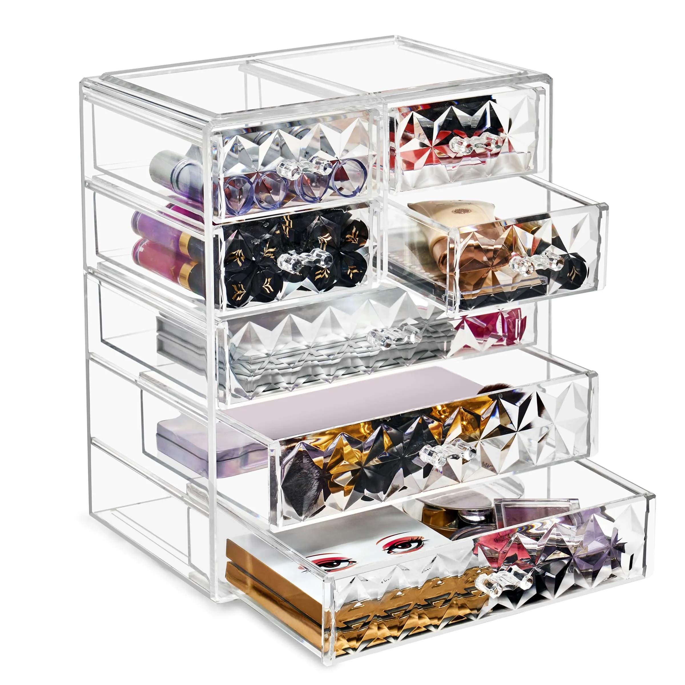 Sorbus Acrylic Makeup Organizer - Organization and Storage Case for Cosmetics Make Up & Jewelry - Big Clear Makeup Organizer for Vanity, Bathroom, College Dorm, Closet, Desk (3 Large, 4 Small Drawers)