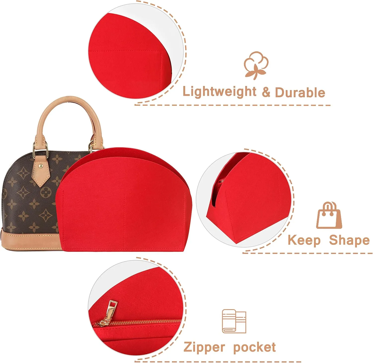 Soyizom Felt Purse Organizer Insert for Tote, Fits Alma BB PM, Red