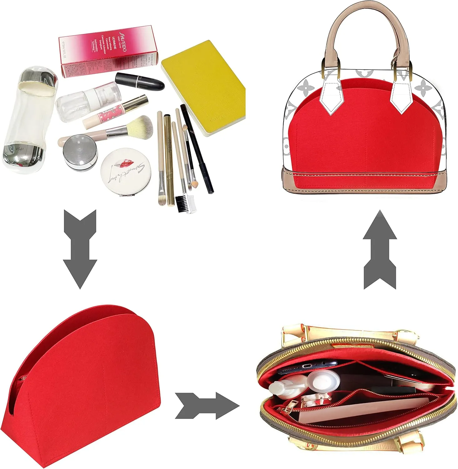Soyizom Felt Purse Organizer Insert for Tote, Fits Alma BB PM, Red