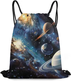Space Solar System And Planets Drawstring Backpack Durable String Bag Sports Sackpack Cinch Bags for Gym Travel