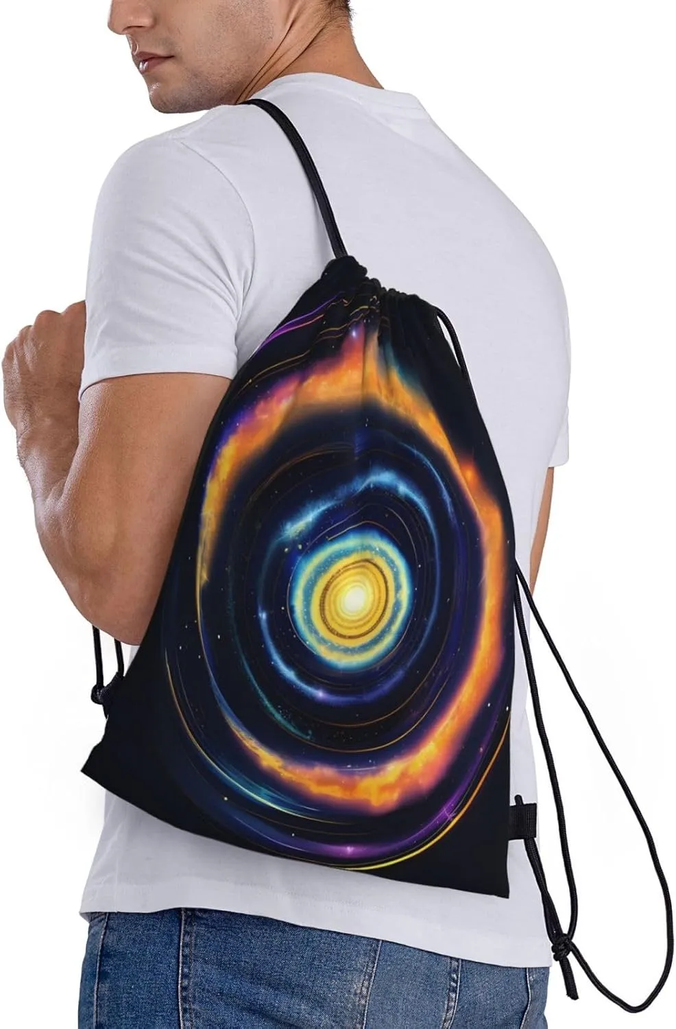 Space Spiral Cosmic Energy Print Drawstring Backpack Foldable Draw String Back Bag For Shopping Sport Yoga Travel.