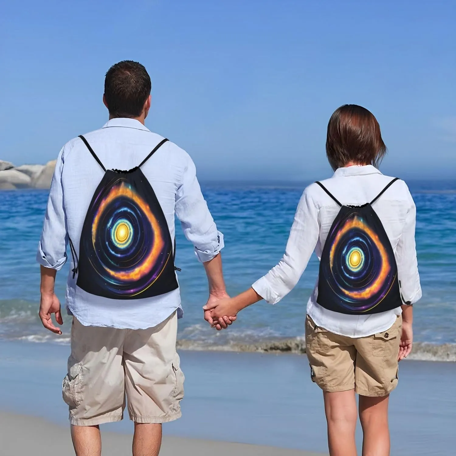 Space Spiral Cosmic Energy Print Drawstring Backpack Foldable Draw String Back Bag For Shopping Sport Yoga Travel.