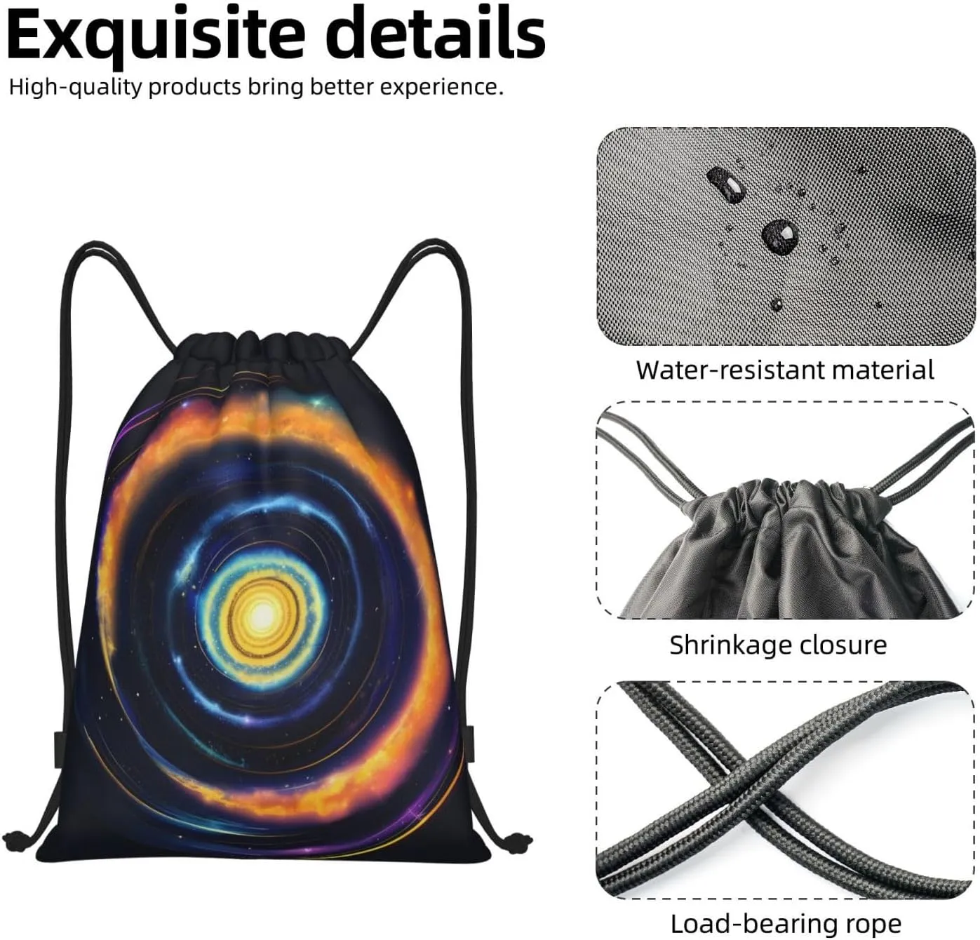 Space Spiral Cosmic Energy Print Drawstring Backpack Foldable Draw String Back Bag For Shopping Sport Yoga Travel.