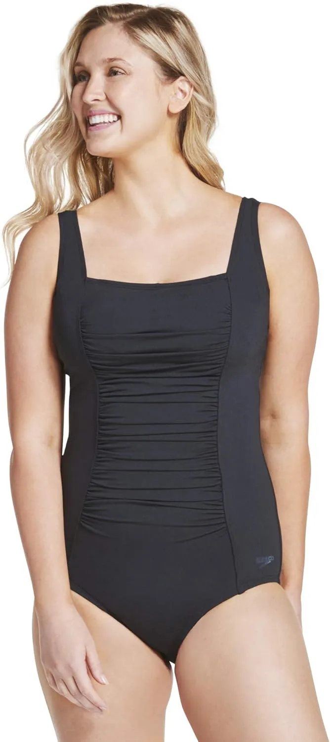 Speedo Women's Swimsuit One Piece Endurance  Shirred Tank Moderate Cut