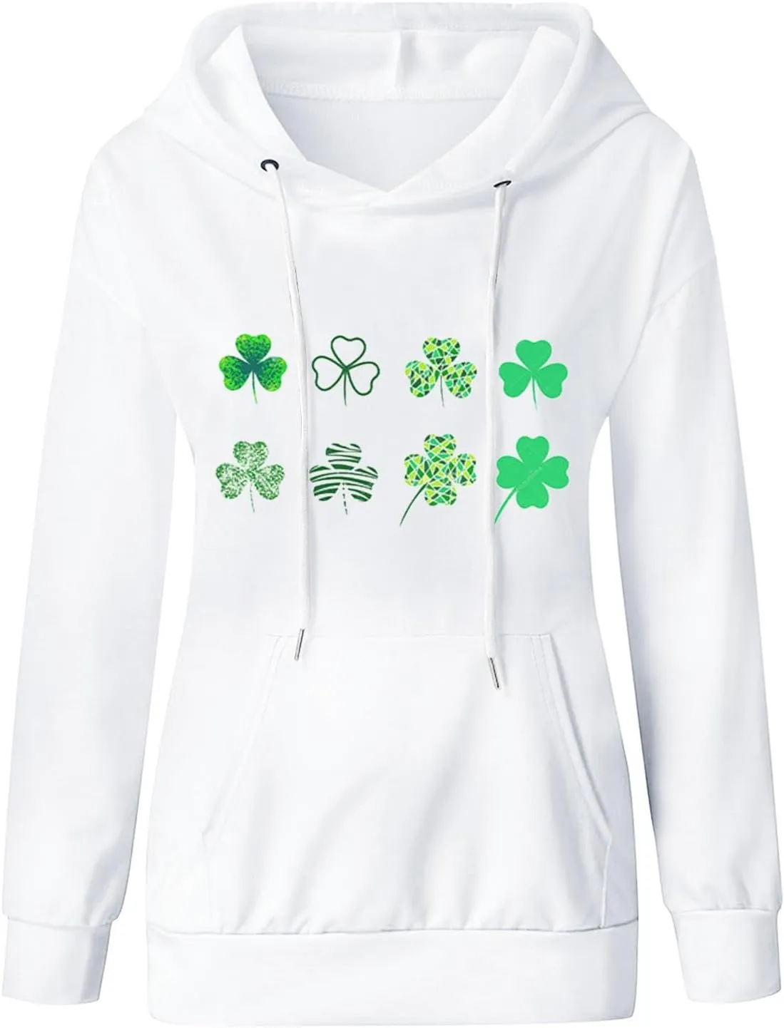 St. Patrick's Day Hoodies for Women Casual Long Sleeve Hooded Sweatshirts Novelty Clover Shamrock Print Pullover Tops