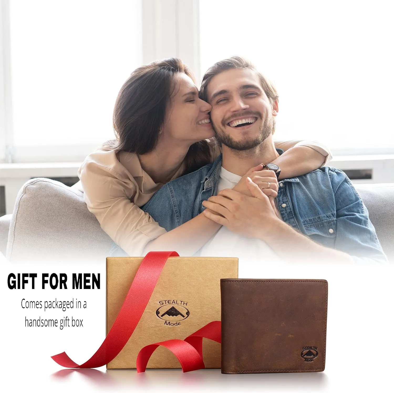 Stealth Mode Leather Bifold Wallet for Men With ID Window and RFID Blocking